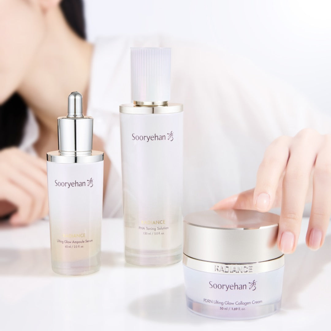 SOORYEHAN Radiance PDRN lasticity Cream 50ml with accompanying skincare products on white background