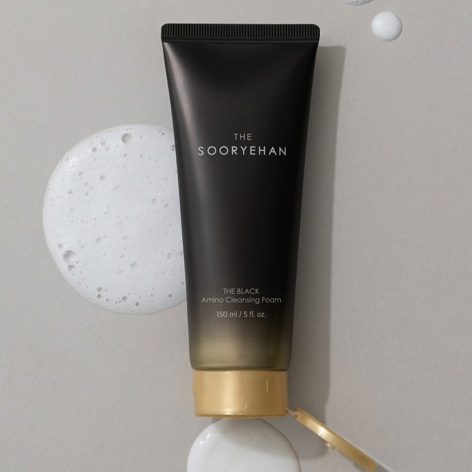 SOORYEHAN The Black Amino Cleansing Foam 150ml with foam texture.