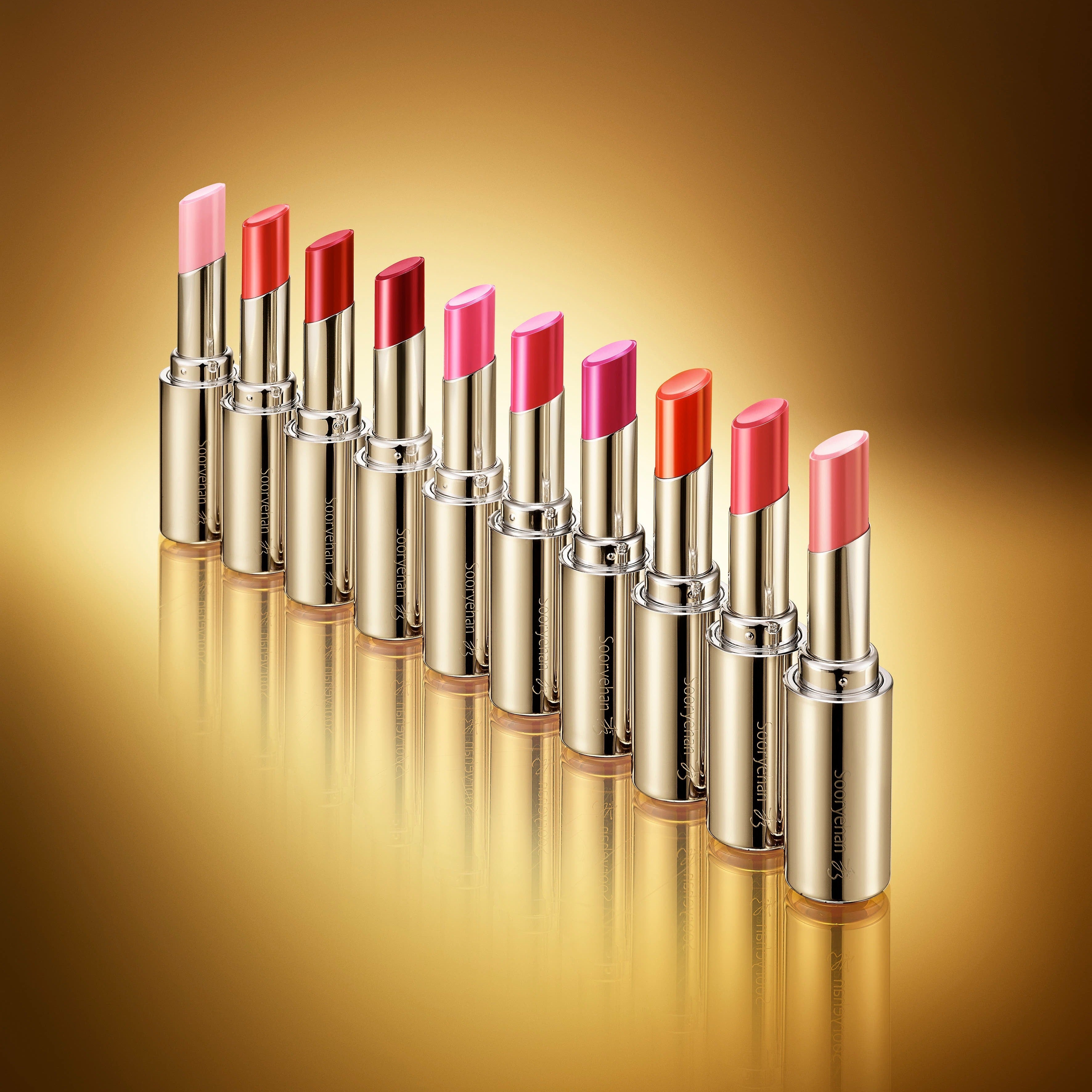 SOORYEHAN Yeon Silk Lip Rough 3.5g lipsticks in various shades on a gold background.