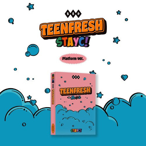 Cover of STAYC The 3rd Mini Album [TEENFRESH] (Platform Ver.) with pink and blue design.
