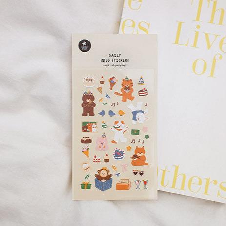 SUATELIER Oh Party Day ! Stickers featuring playful party-themed designs on a decorative background.