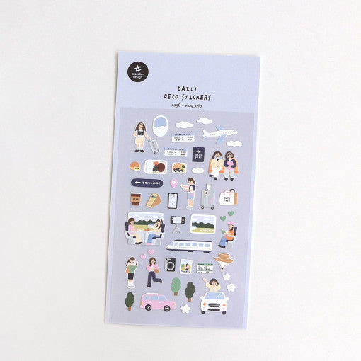 SUATELIER Vlog Trip Stickers sheet with travel-themed designs
