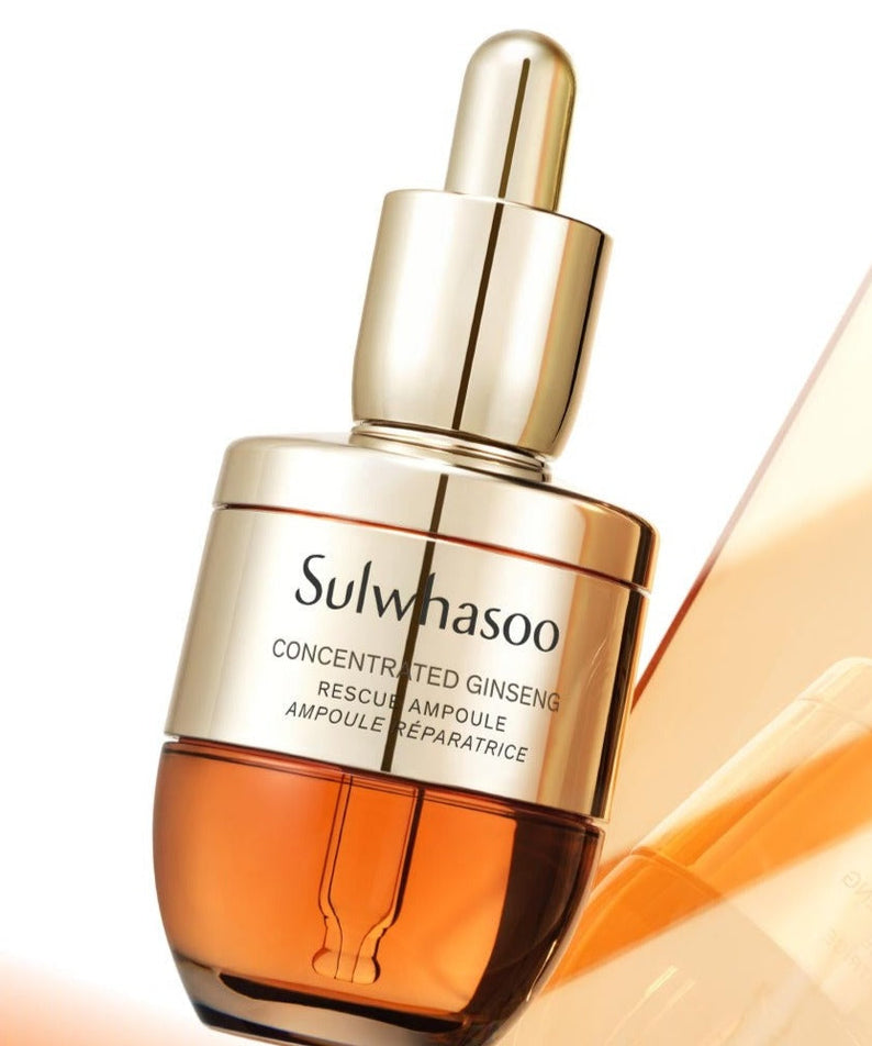 SULWHASOO Concentrated Ginseng Rescue Ampoule 20g in elegant bottle for skincare rejuvenation.