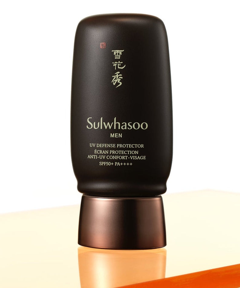 Gentleman Korea product photo: SULWHASOO UV Defense Protector for Men 50ml bottle on white background, SPF50+ PA++++