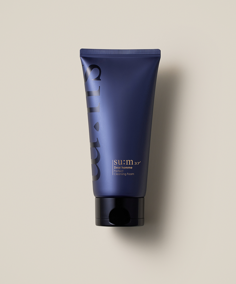 SU:M37 Dear Homme Perfect Cleansing Foam 160ml - Gentleman Korea men’s facial cleanser tube on neutral background