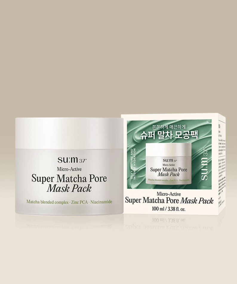 SU:M37 Microactive Super Matcha Pore Mask 100ml product image with packaging and jar