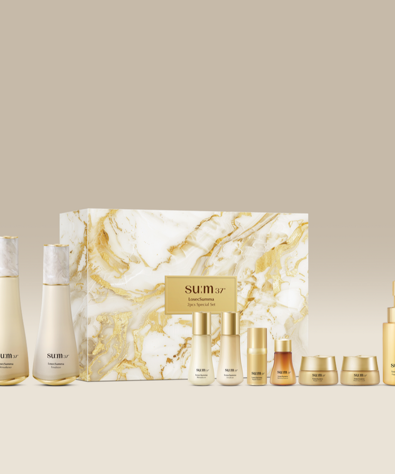 SU:M37 Rosic Summa 2-piece planning (Set) showcasing luxury skincare products in elegant packaging.