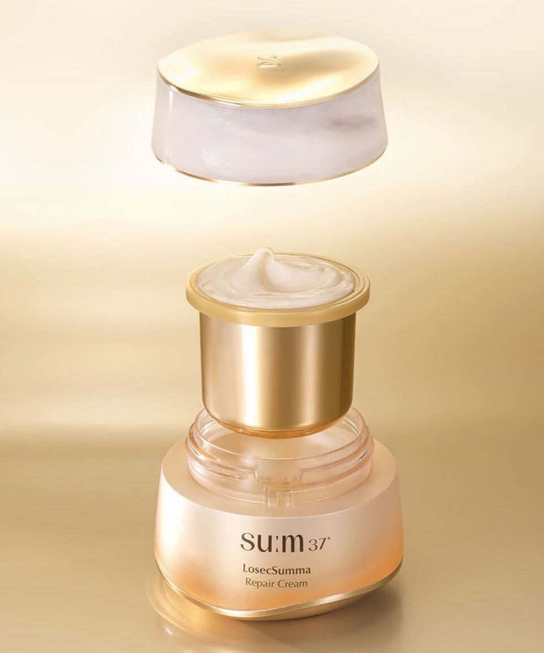 SU:M37 Rosicsumma Repair Cream Refill 50ml product image with open container showing cream texture.