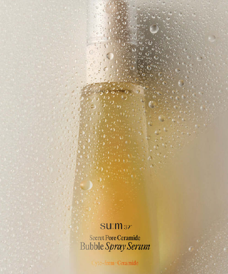 SU:M37 Secret Pore Ceramide Bubble Oil Essence Mist 60ml showcasing hydrating formula in bottle.