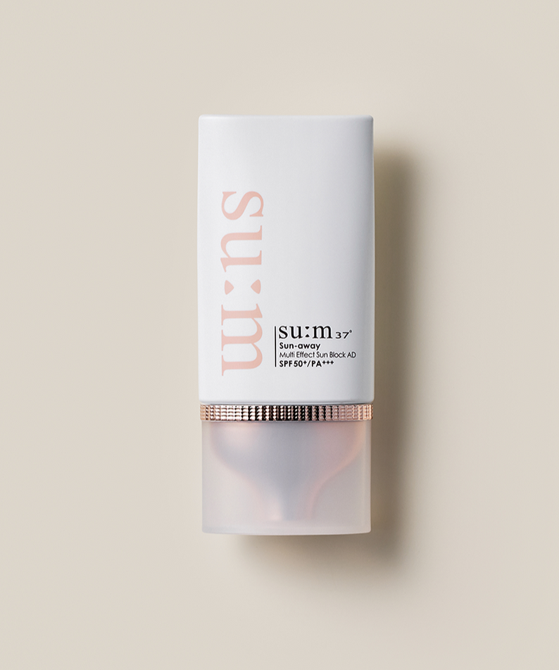SU:M37 Sun-Away Multi-Effect Sunblock Aid in sleek white packaging