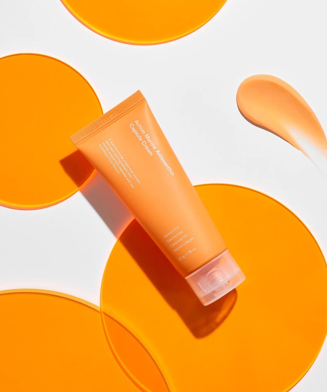 SUNGBOON EDITOR Active Marine Astaxanthin Capsule Cream 50g with vibrant orange design on white background.