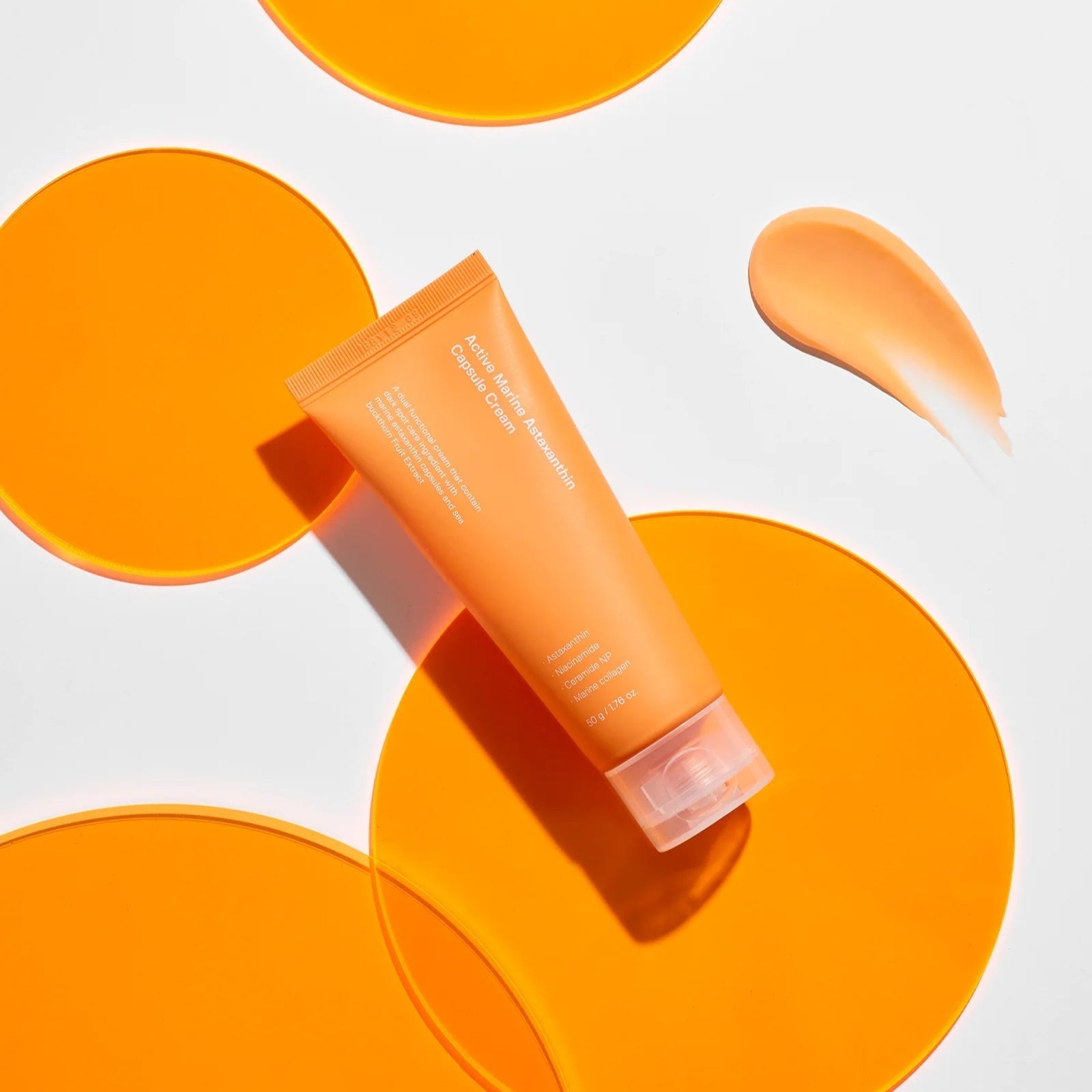 SUNGBOON EDITOR Active Marine Astaxanthin Capsule Cream 50g with vibrant orange design on white background.