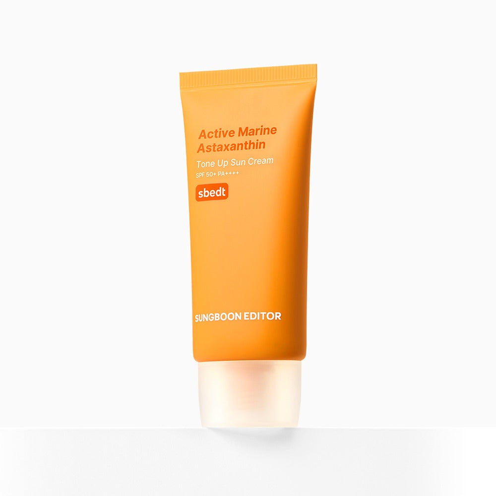SUNGBOON EDITOR Active Marine Astaxanthin Tone-up Sunscreen 50g in orange packaging, SPF protection and moisturizing benefits