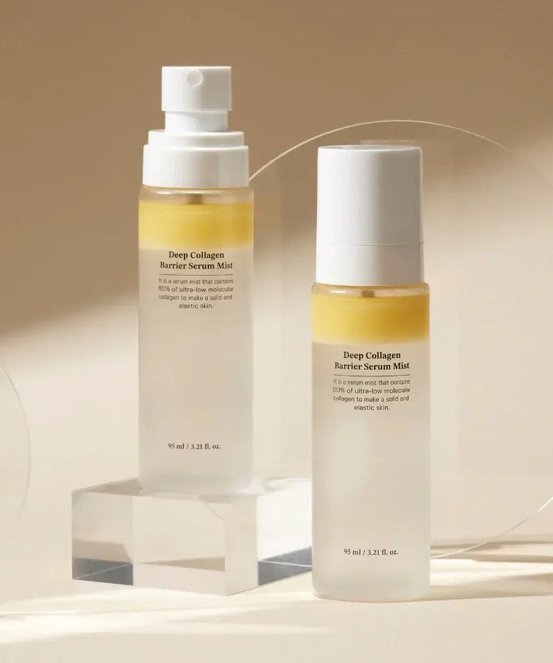 SUNGBOON EDITOR Deep Collagen Barrier Serum Mist 95ml bottles displayed elegantly in a minimalistic setting