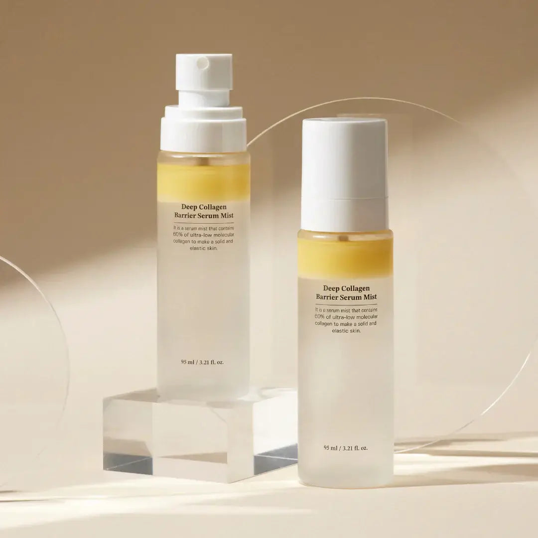 SUNGBOON EDITOR Deep Collagen Barrier Serum Mist 95ml bottles displayed elegantly in a minimalistic setting