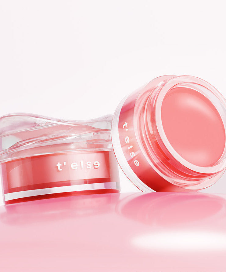 T'ELSE Plumping Glow Jelly Pot 9g in red open container, highlighting its glossy texture and premium packaging.