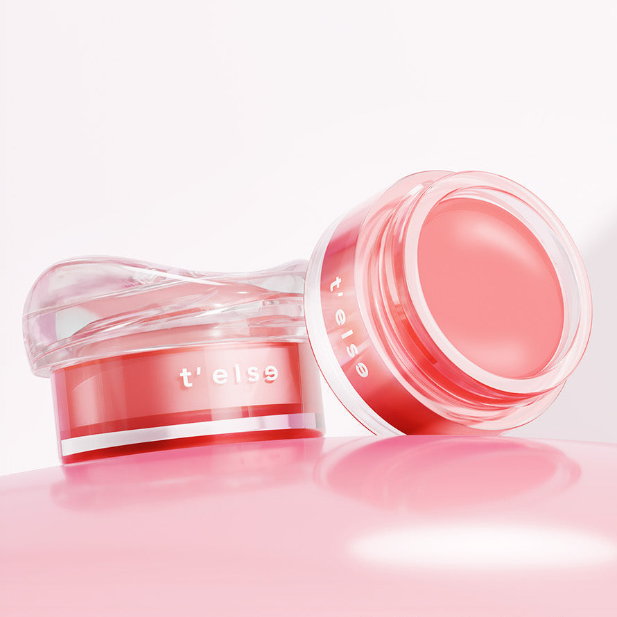 T'ELSE Plumping Glow Jelly Pot 9g in red open container, highlighting its glossy texture and premium packaging.