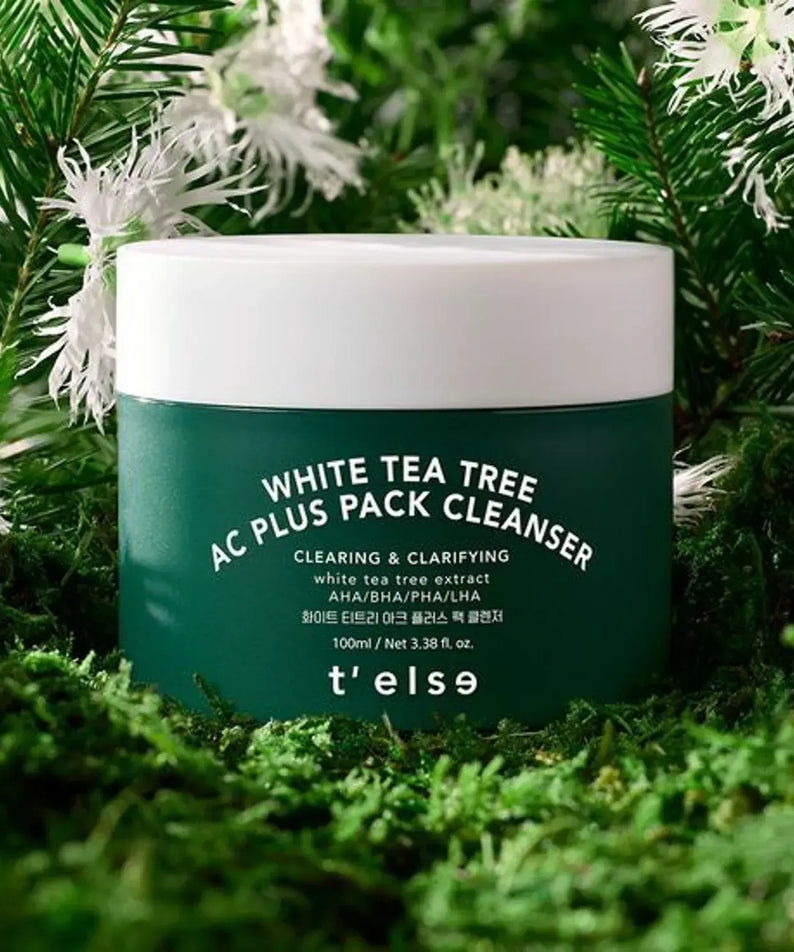 T'ELSE White Tea Tree Arc Plus Pack Cleanser 100ml jar on natural background