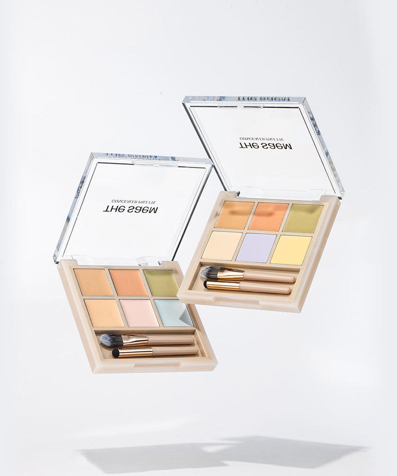 THE SAEM Cover Perfection Concealer Palette showcasing makeup shades and brushes