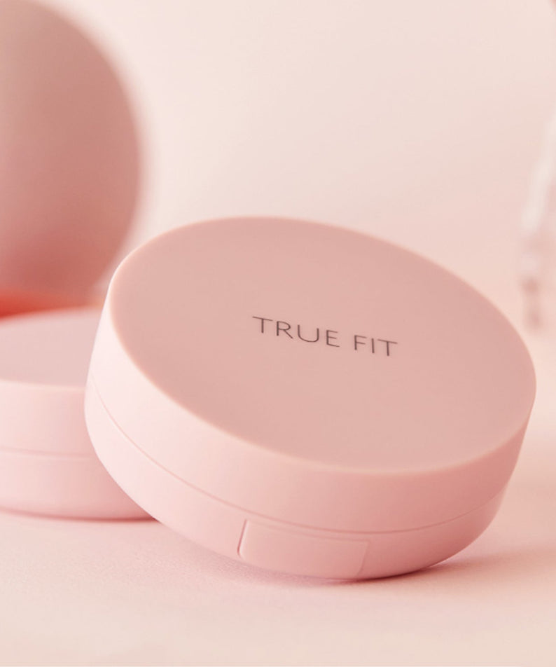 THE SAEM True Fit Glow Cushion in light pink packaging, showcasing the product's elegant design.