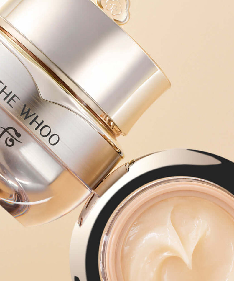 THE WHOO Cheongidan Hwahyun Radiance Eye Cream 20ml jar open showing cream texture