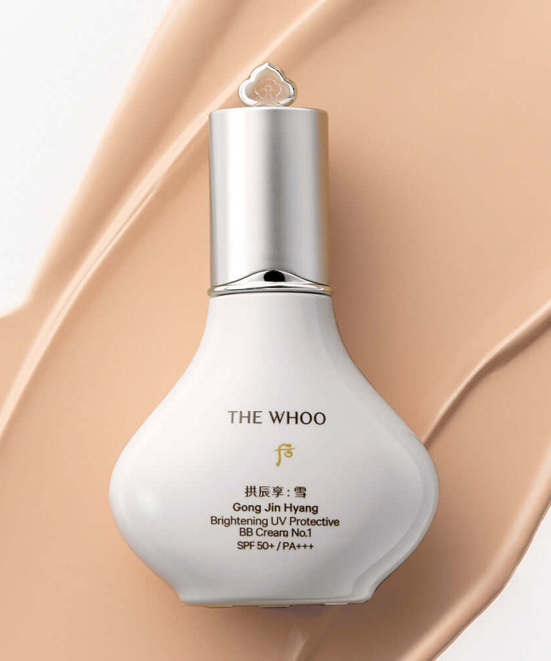 THE WHOO Gong Jin Hyang Brightening UV Protective BB Cream on beige background