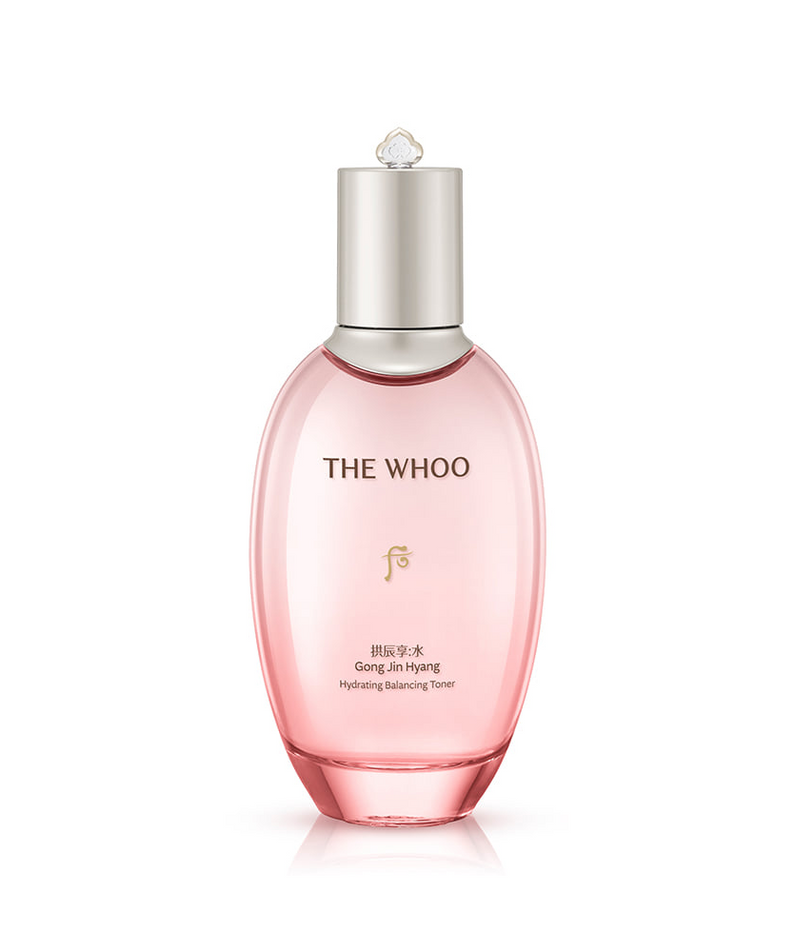 THE WHOO Gongjinhyang Moisture Balancing Toner 150ml bottle with pink transparent design and silver cap