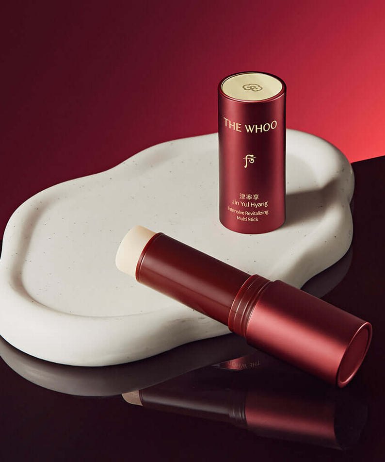 THE WHOO Jin Yul Hang Multi Stick 7g on decorative tray, luxury skincare.