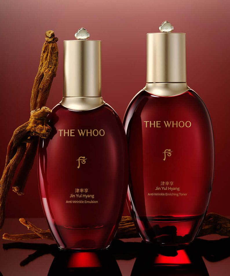 THE WHOO Jin Yul Hyang Anti-Wrinkle Emulsion 110ml with bottle design and ginseng