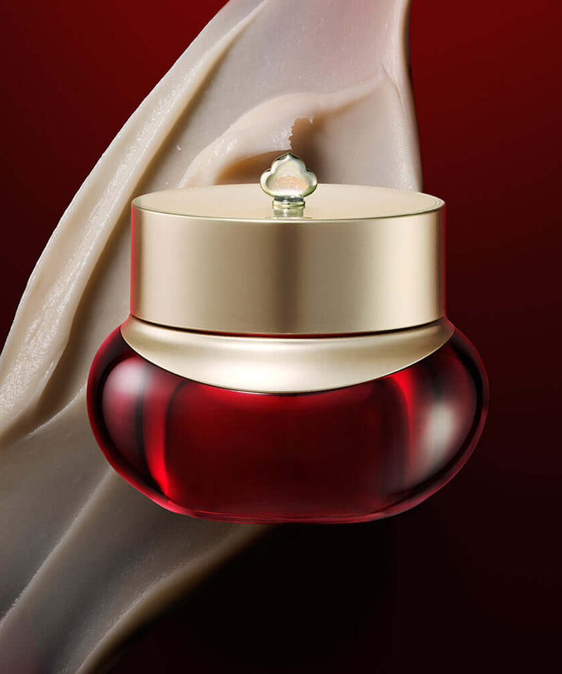 THE WHOO Jin Yul Hyang Anti-Wrinkle Enriching Cream 50ml in red and gold jar against luxury background