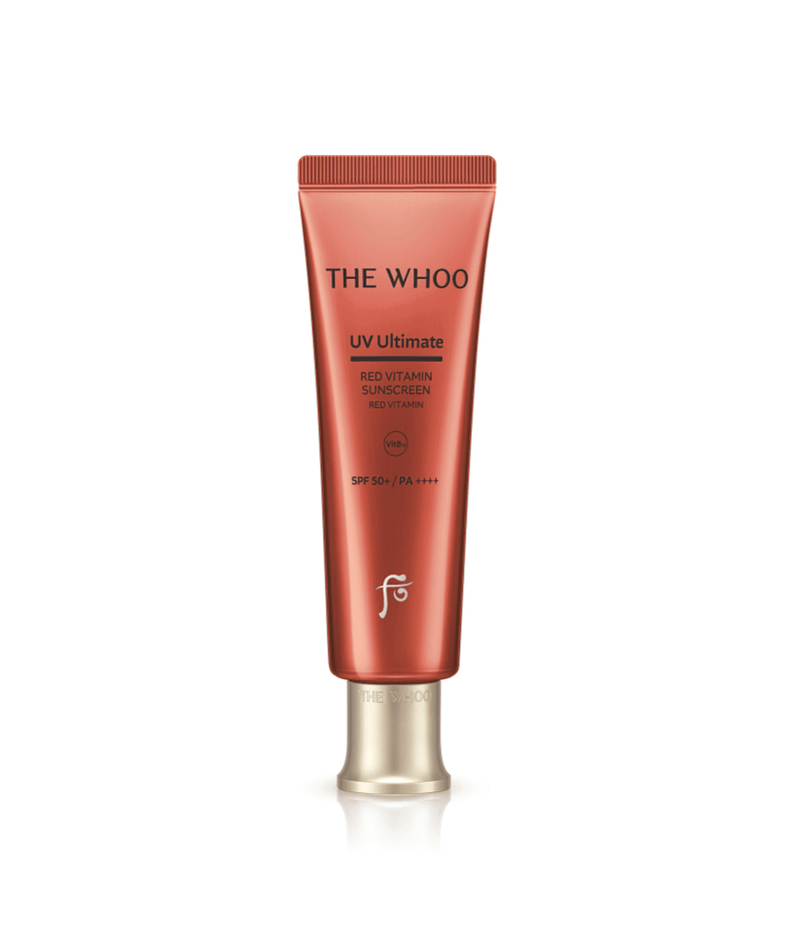 Image of THE WHOO UV Ultimate Red Vitamin Sunscreen 50ml, SPF 50+ sunscreen for skincare protection.