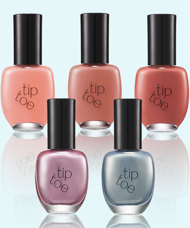 TIP TOE Syrup & Paint & Shimmer Nail Polish bottles in various colors front view