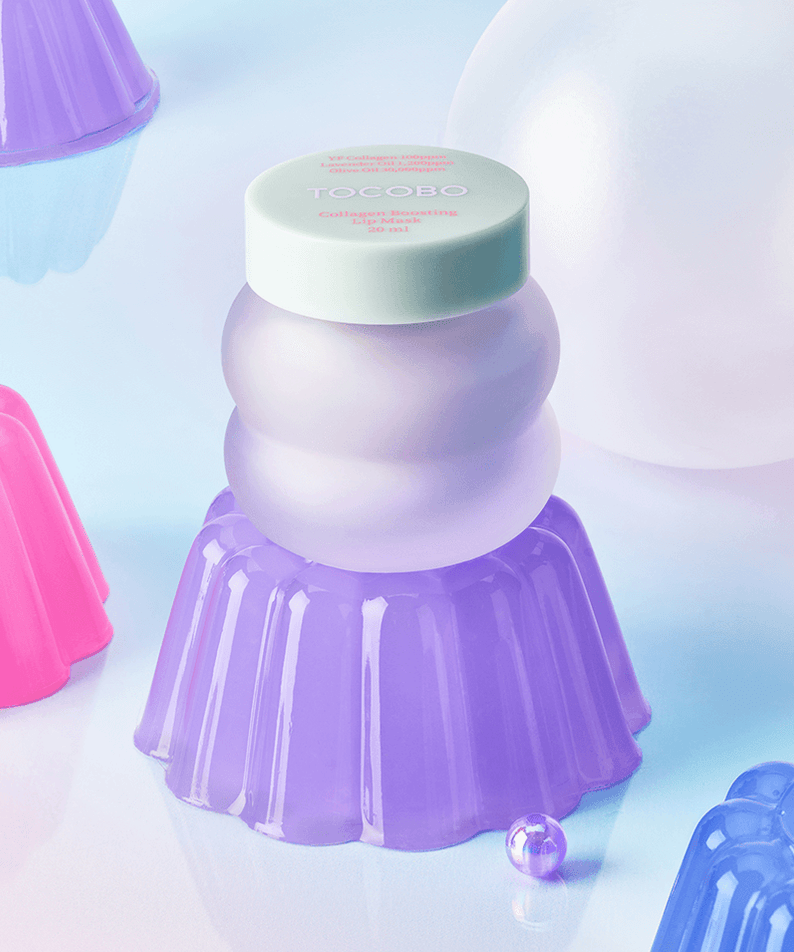 TOCOBO Collagen Boosting Lip Mask displayed with colorful jellies