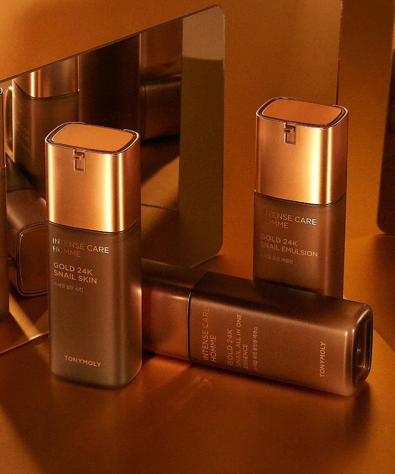 TONYMOLY Intense Care Gold 24K Snail Homme 2 Pieces Set - Gentleman Korea luxury men's skincare set, gold packaging