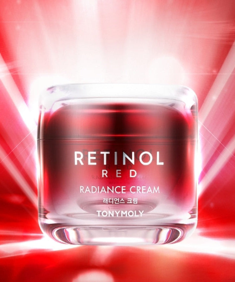 TONYMOLY Red Retinol Radiance Cream 50ml displayed with radiant background