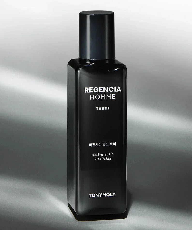 TONYMOLY Regencia Homme Toner 150ml black bottle for men skincare by Gentleman Korea, anti-wrinkle vitalizing toner
