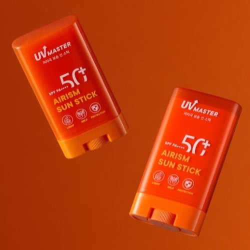 TONYMOLY UV Master Airism Sun Stick 20g on orange background.
