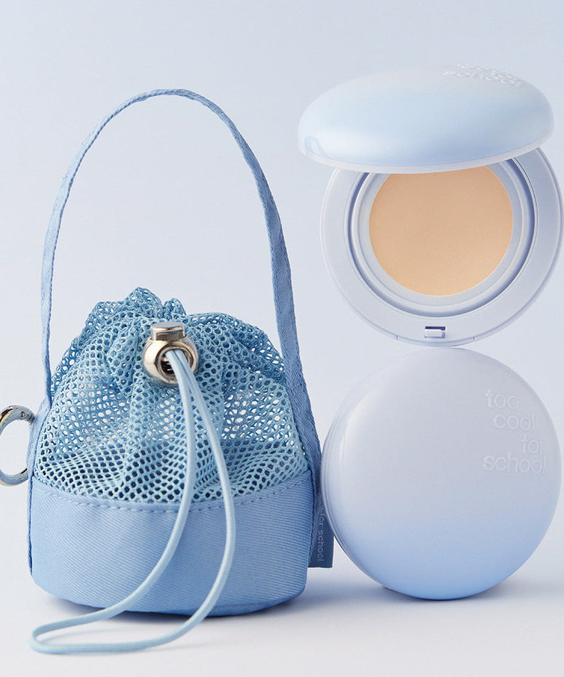 TOO COOL FOR SCHOOL Air Fit Cushion [Main Product + Refill] (+Mesh Pouch) displayed with packaging