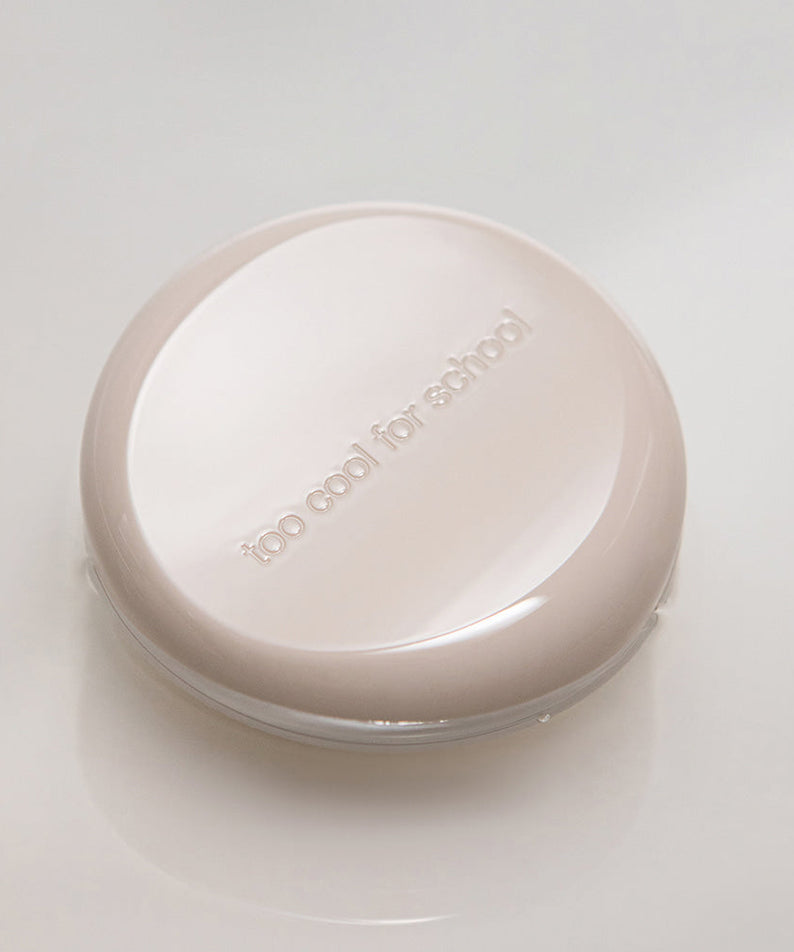 TOO COOL FOR SCHOOL Fixing Dew Cushion [Main Product + Refill] in beige compact on white background.