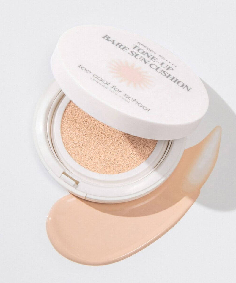TOO COOL FOR SCHOOL Tone Up Bear Sun Cushion shown with cushion and swatch