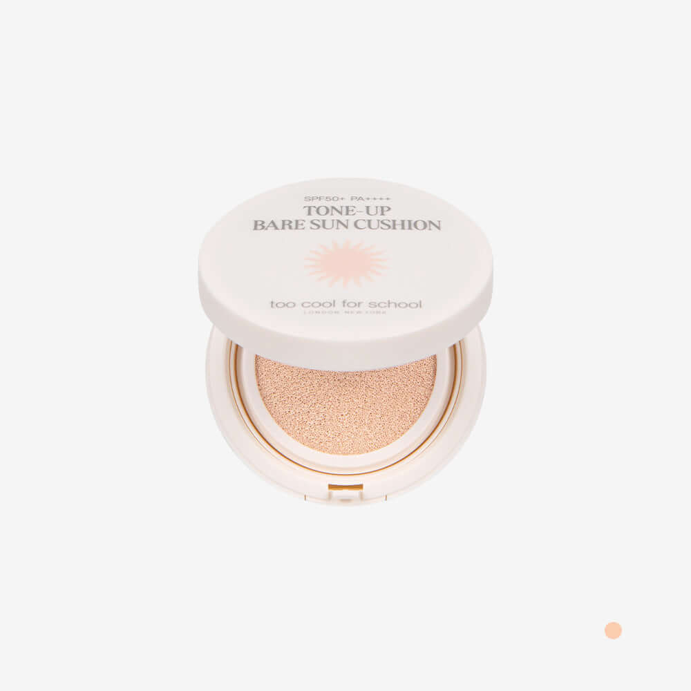 TOO COOL FOR SCHOOL Tone Up Bear Sun Cushion in open view with makeup applicator