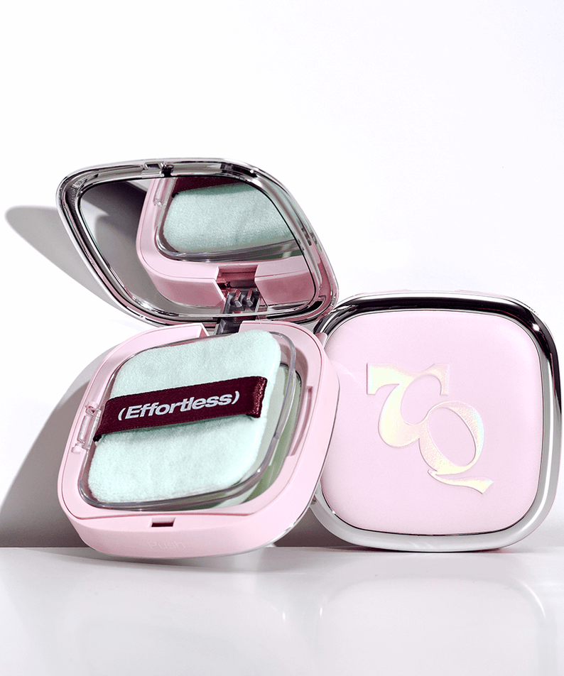 TOOQ Water Color Petal Powder compact case with soft puff applicator in pastel pink design.