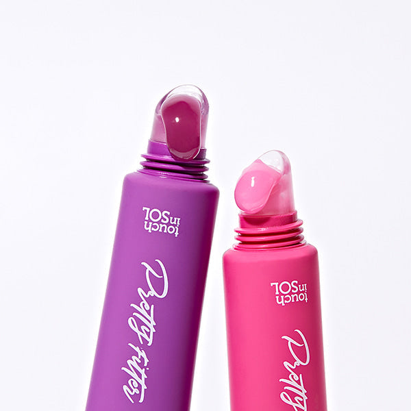 TOUCH IN SOL Pretty FIlter Lip Plumping Mask in purple and pink packaging, showcasing the applicator tip.