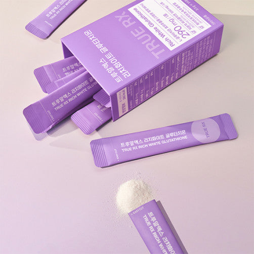 TRUE RX Rich Enzyme Deep Clean 20 Packs 1 Box displayed with open sachets and powder.