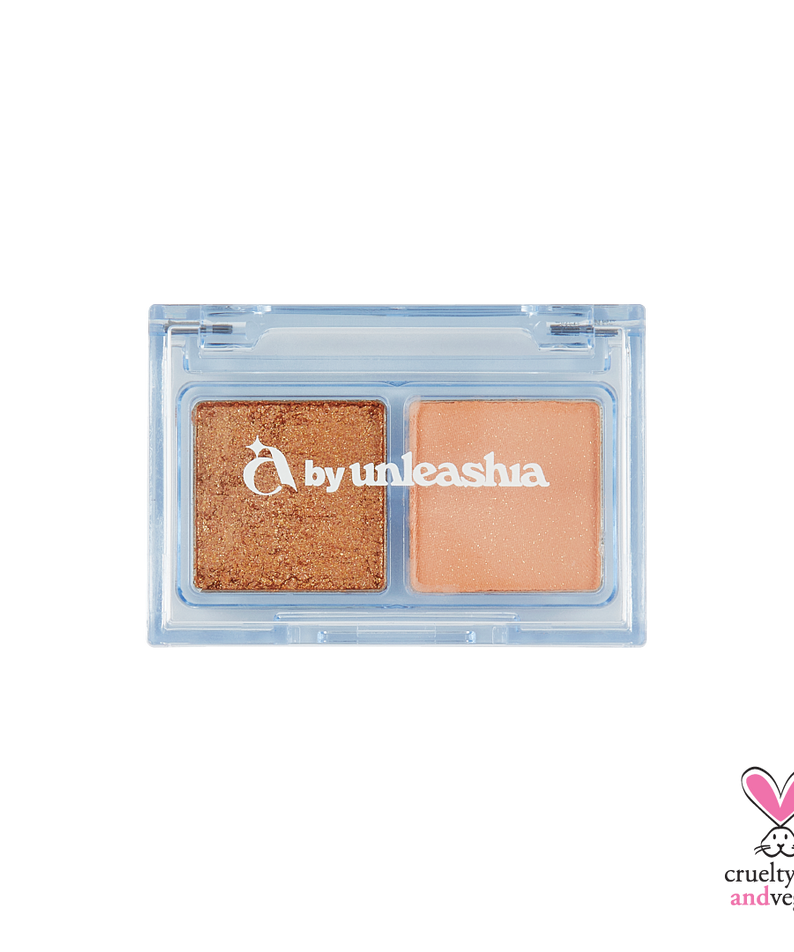 UNLEASHIA Cotton Candy Face Palette with two shimmering shades in a blue compact case.