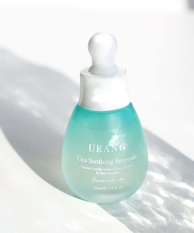 URANG Cica Soothing Ampoule bottle with dropper in natural lighting.