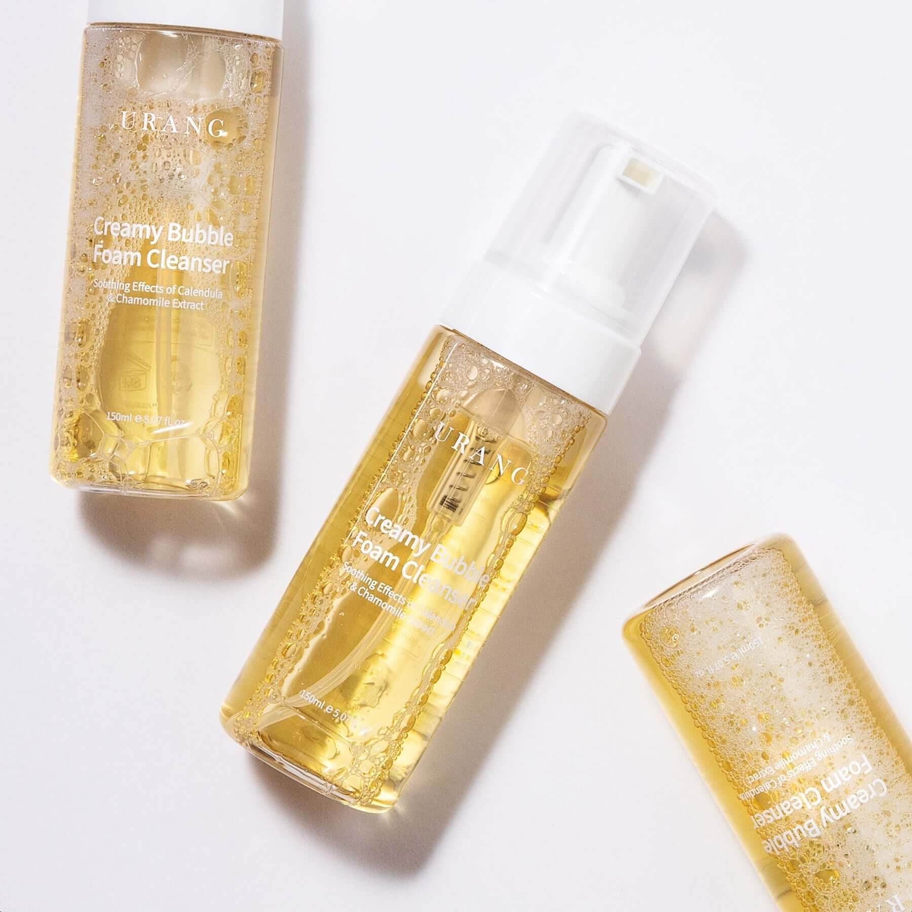 URANG Creamy Bubble Foam Cleanser 150ml bottle on white background with vibrant packaging.