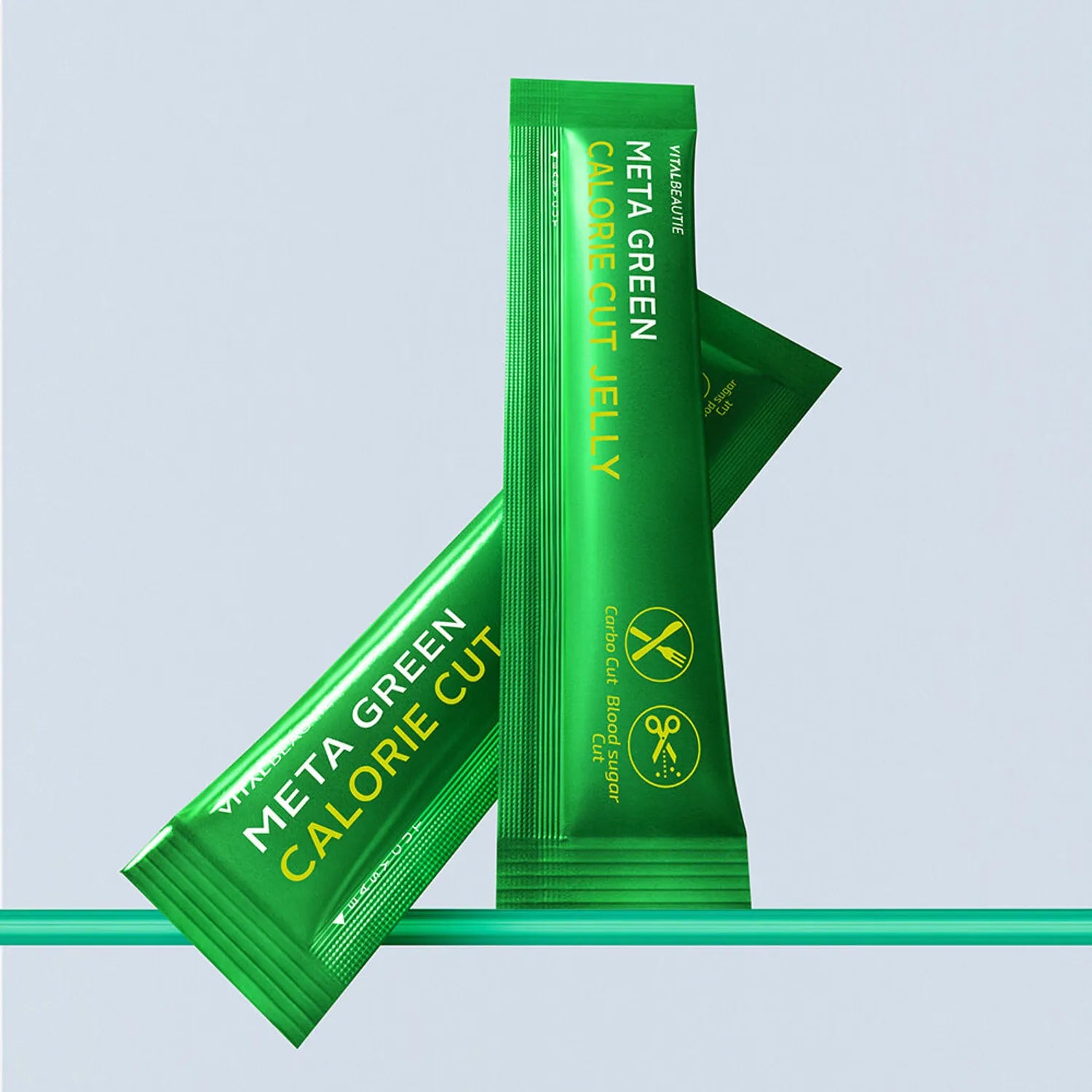 VITALBEAUTIE Meta Green Calorie Cut Jelly 10 Packets displayed with unique green packaging.