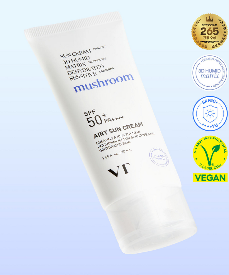 VT COSMETIC Airy Sunscreen 50ml bottle with SPF 50+ and vegan certification