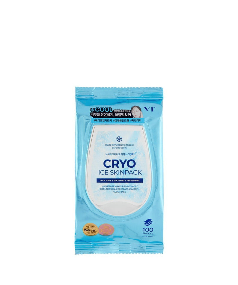 VT COSMETIC Cryo Ice Skin Pack 210g in blue packaging, designed to soothe and cool the skin effectively.